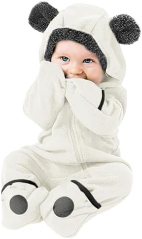 Newborn Baby Fleece Footed Jumpsuit with Bear Ear Hood