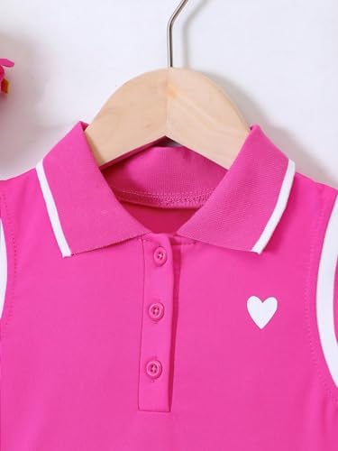 Verdusa Girl Heart Print Sleeveless Collar Neck Button Front Casual Dress