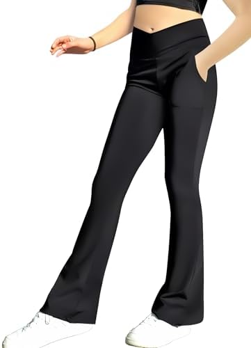 Gnainach Girls Stretchy Cross Flare Yoga Pants High Waisted Soft and Functional