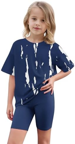 Girls Tie Dye 2 Piece Short Sleeve Biker Short Set
