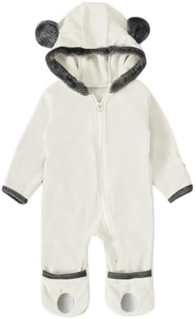 Newborn Baby Fleece Footed Jumpsuit with Bear Ear Hood