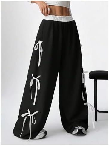 Verdusa Boys Coquette Bow Wide Leg Elastic WaistBaggy Athletic Pants with Pockets