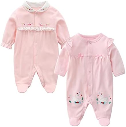 Hikido Infant Romper 2Pack Cotton Footed Jumpsuit with Cute Cartoon Print