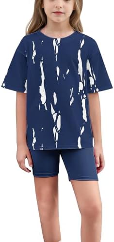 Girls Tie Dye 2 Piece Short Sleeve Biker Short Set