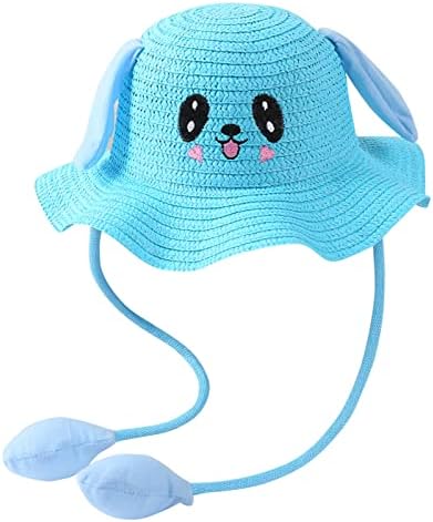 UPF 50 Toddler Straw Sun Hat with Moving Ears Adjustable Cotton Bucket