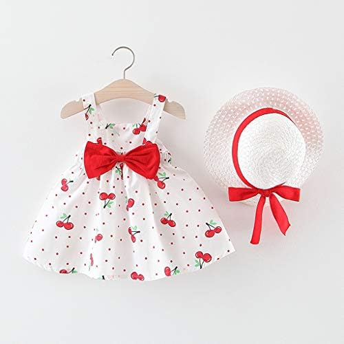 AMIMOJY Bow Kids Dresses Girls Hat Toddler Sleeveless Outfits