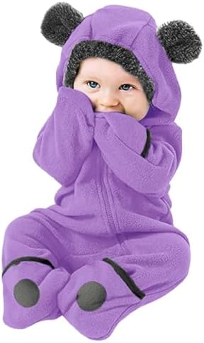 Newborn Baby Fleece Footed Jumpsuit with Bear Ear Hood