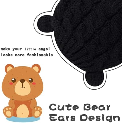 RAOEXI Winter Baby Hat Set Soft Stretchy Mitten Set with Cute Bear Design