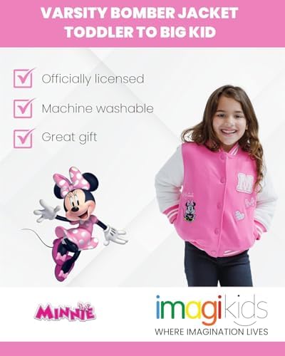 Disney Minnie Mouse Frozen Lilo Stitch Girls Varsity bomber jacket Toddler-14-16
