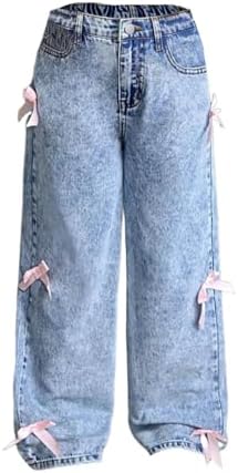 Cute Bow Tie Denim Jeans for Girls with Elastic Waist Premium Soft