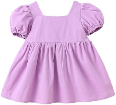 Beessbest 3D Flower Puff Sleeve Dress for Baby Toddler Girls Summer Playwear