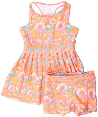 RuffleButts Girls Athletic Active Tiered Dress and Bike Short Set Outift