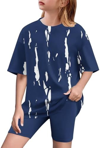 Girls Tie Dye 2 Piece Short Sleeve Biker Short Set