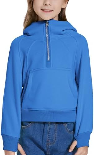 Snug Stylish Half-Zip Hoodie for Girls with Pockets and a Hood