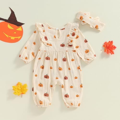 Cute Halloween Baby Girl Outfit Adorable Bats Romper with Pumpkin Design