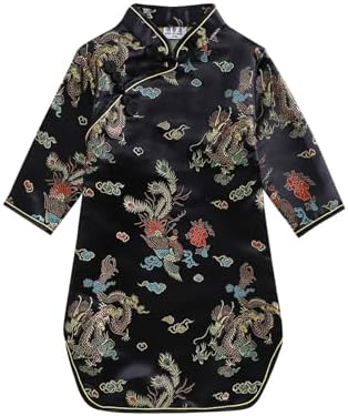 GirlsChinese New Year Peony Long Sleeve Qipao Dress for Kids