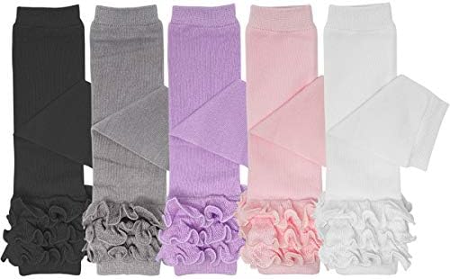 Bowbear 5-Pair Cheerful Ruffle Legwarmers Pink Purple Black White Gray