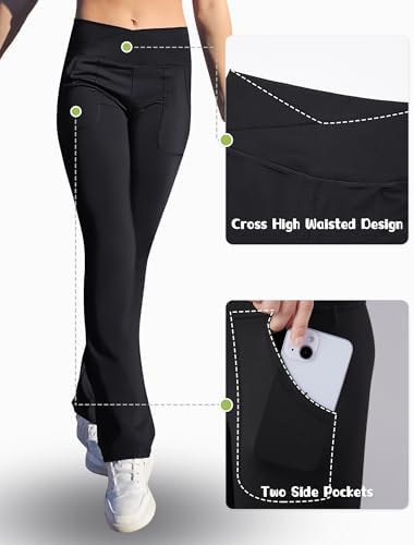 Gnainach Girls Stretchy Cross Flare Yoga Pants High Waisted Soft and Functional