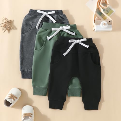High-Quality Soft Cotton Jogger Pants for Baby and Toddler - 3-Pack