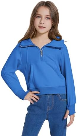 Snug Stylish Half-Zip Hoodie for Girls with Pockets and a Hood