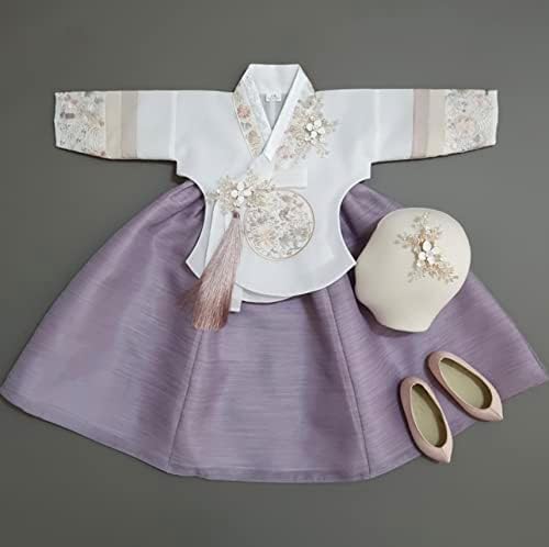 Festive Striped Sleeve Baby Girl Korean Hanbok for Special Occasions