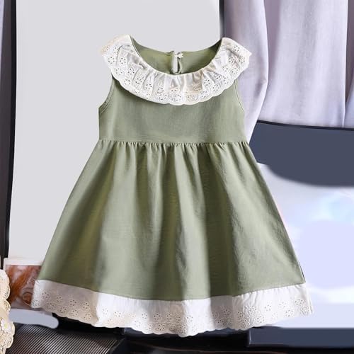 Beessbest Cotton Sleeveless Crewneck Ruffle Sundress for Baby Girls