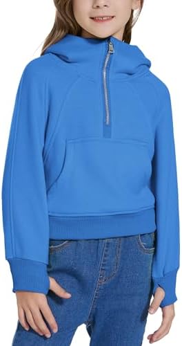 Snug Stylish Half-Zip Hoodie for Girls with Pockets and a Hood