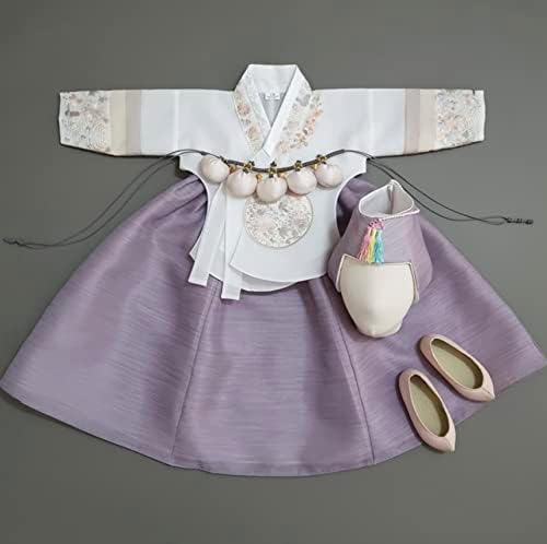 Festive Striped Sleeve Baby Girl Korean Hanbok for Special Occasions