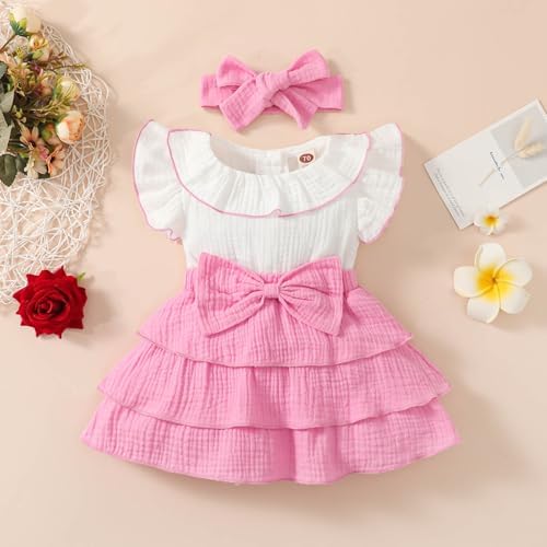 Beessbest Bow Tiered Ruffle Princess Toddler Girls Dress with Headband