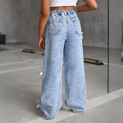 Cute Bow Tie Denim Jeans for Girls with Elastic Waist Premium Soft