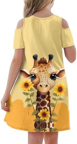 Xpyiqun Summer Party Dresses for Girls 3-14 Off-Shoulder Swing Transmission