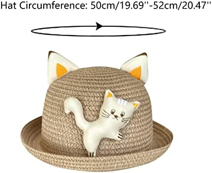 Childrens Summer Cat Style Straw Hat for Girls Boys UPF 50