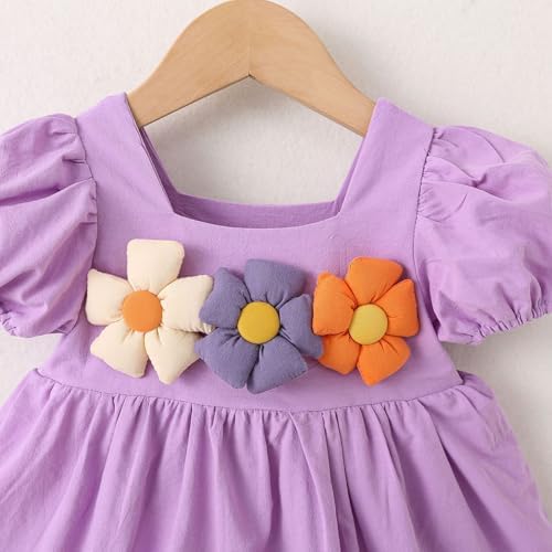 Beessbest 3D Flower Puff Sleeve Dress for Baby Toddler Girls Summer Playwear