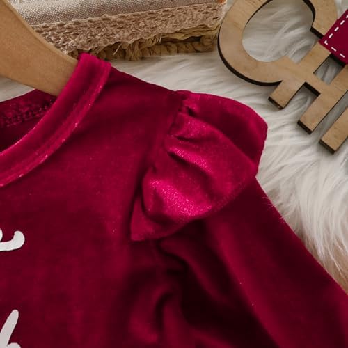 Little Sprites Scheme Christmas Dress Set with Velvet Romper Santa Hat - 2Pcs