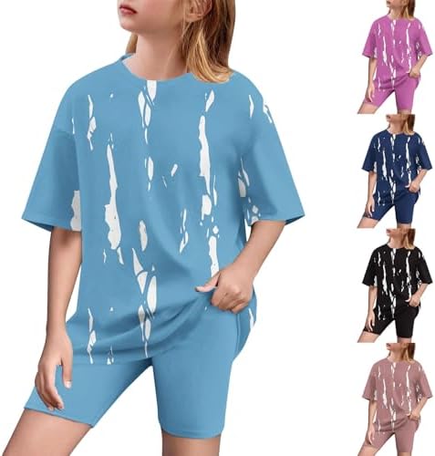 Girls Tie Dye 2 Piece Short Sleeve Biker Short Set