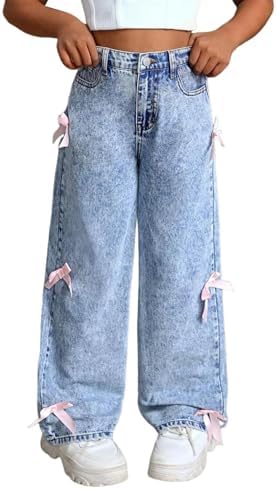 Cute Bow Tie Denim Jeans for Girls with Elastic Waist Premium Soft