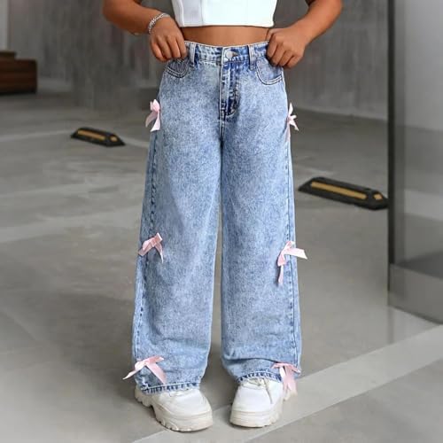 Cute Bow Tie Denim Jeans for Girls with Elastic Waist Premium Soft