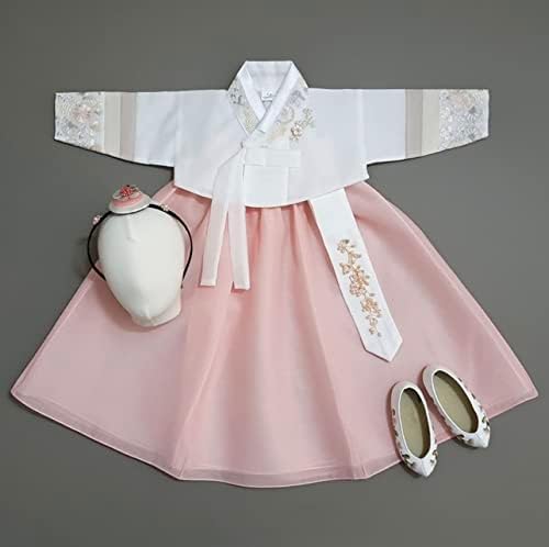 OUJIN I Korean Baby Girl Hanbok Striped Sleeves Dress
