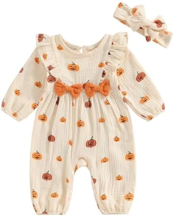 Cute Halloween Baby Girl Outfit Adorable Bats Romper with Pumpkin Design