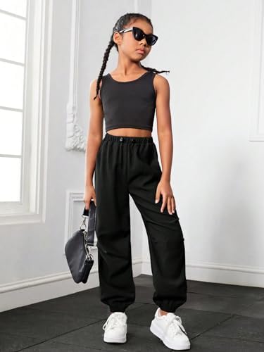 Floerns Girls Solid Drawstring Athletic Track Joggers