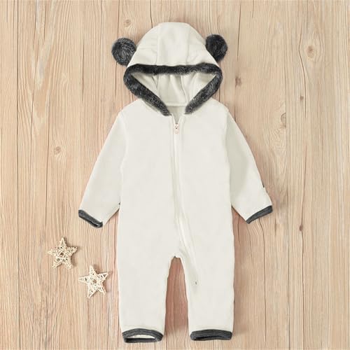 Newborn Baby Fleece Footed Jumpsuit with Bear Ear Hood