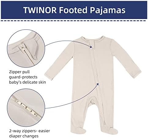 TWINOR Baby Footed Pajamas with Mittens One-Piece Romper 1