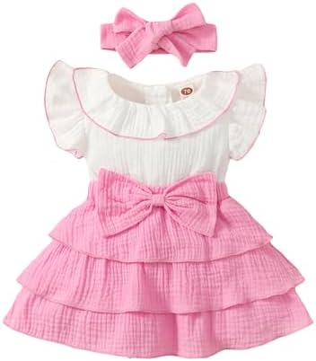 Beessbest Bow Tiered Ruffle Princess Toddler Girls Dress with Headband