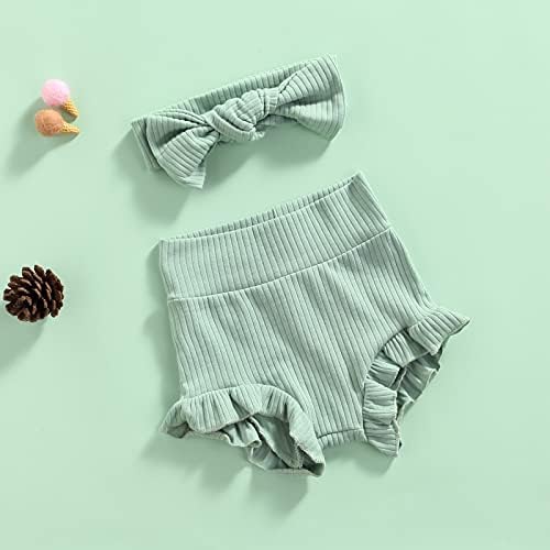 Newborn Girl Ruffle Bloomers with Bow Headband