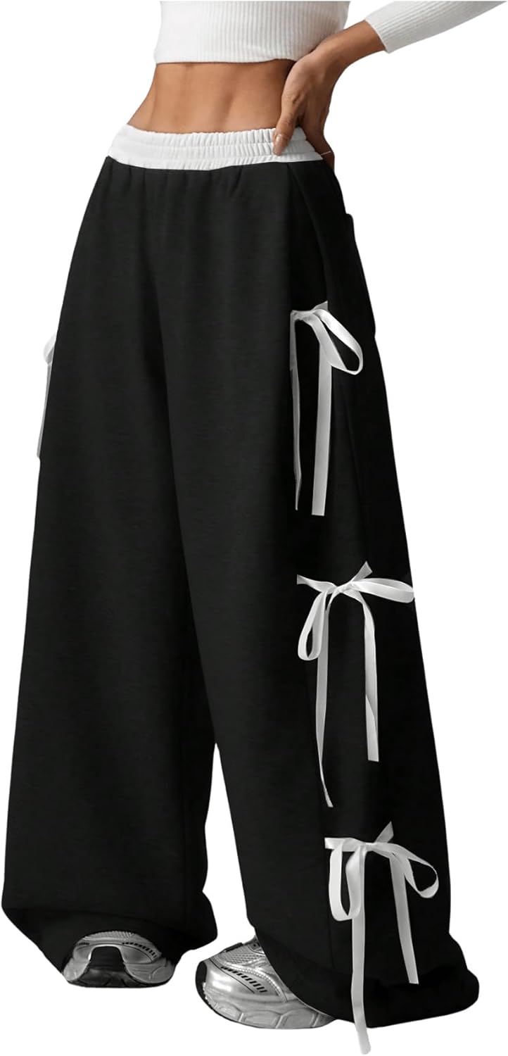 Verdusa Boys Coquette Bow Wide Leg Elastic WaistBaggy Athletic Pants with Pockets