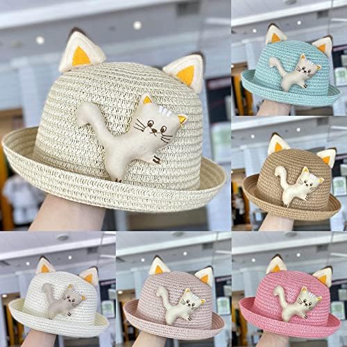 Childrens Summer Cat Style Straw Hat for Girls Boys UPF 50