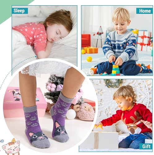 Eecom Kids Fuzzy Slipper Socks with Grips