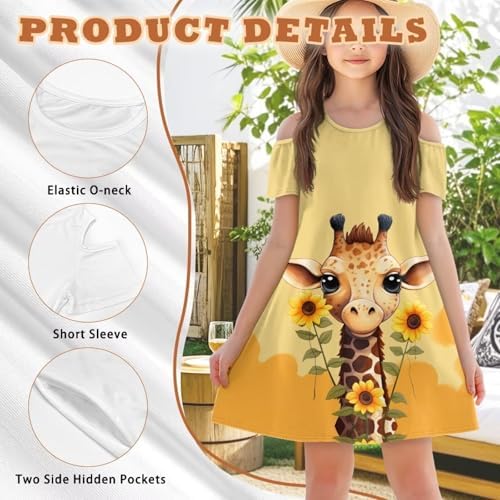 Xpyiqun Summer Party Dresses for Girls 3-14 Off-Shoulder Swing Transmission