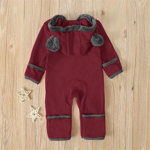 Newborn Baby Fleece Footed Jumpsuit with Bear Ear Hood