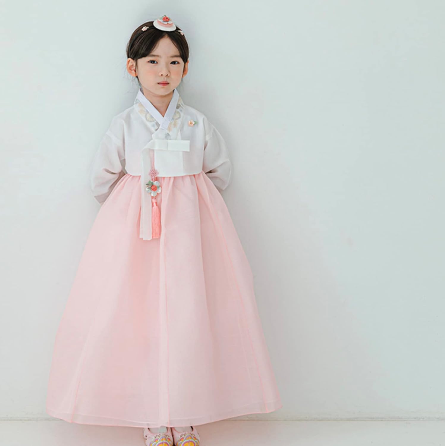 OUJIN I Korean Baby Girl Hanbok Striped Sleeves Dress